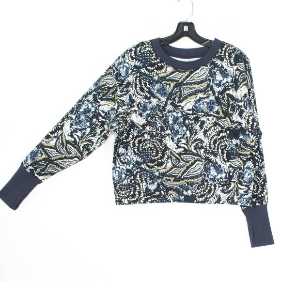NWT Joie Sweatshirt Caleigh Boho Retro Whimsical Paisley Floral Blue Size Medium - Picture 2 of 3